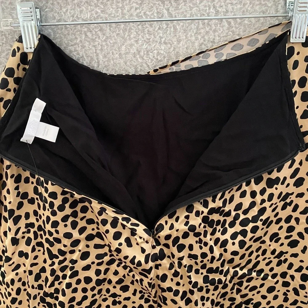 Hugo Boss Vedina Satin Leopard Spot Animal Print‎ Faux Wrap Skirt Size 8 NWOT